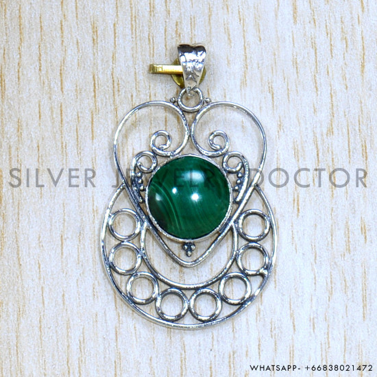 Malachite 925 Sterling Silver Pendant (SJWP-1078)