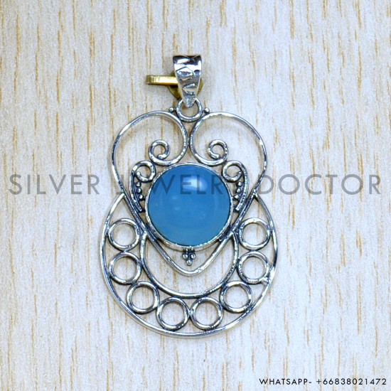 Blue Chalcedony 925 Sterling Silver Pendant (SJWP-1080)