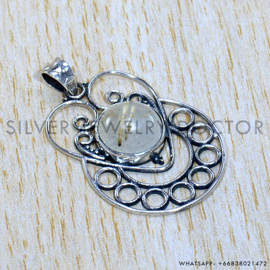 Golden Rutile 925 Sterling Silver Pendant (SJWP-1081)