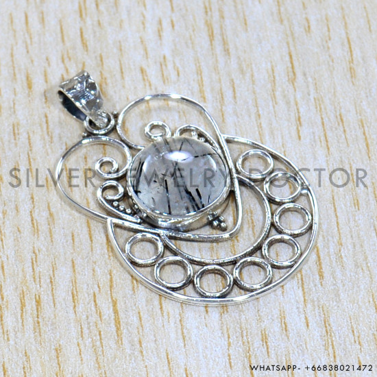 Black Rutile 925 Sterling Silver Pendant (SJWP-1082)