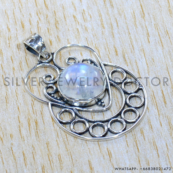 Rainbow Moonstone 925 Sterling Silver Pendant (SJWP-1084)