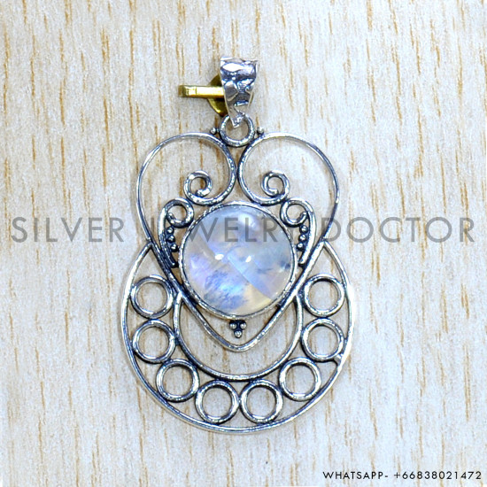 Rainbow Moonstone 925 Sterling Silver Pendant (SJWP-1084)