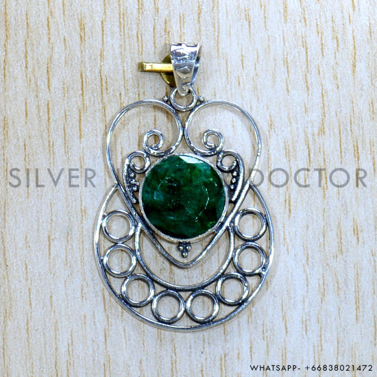 Emerald 925 Sterling Silver Pendant (SJWP-1085)