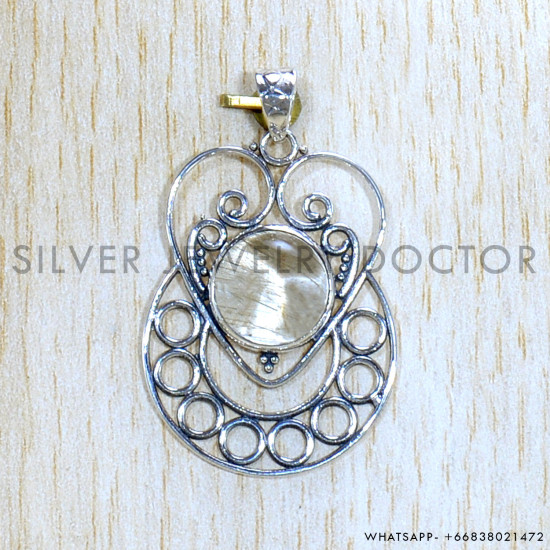Golden Rutile 925 Sterling Silver Pendant (SJWP-1089)