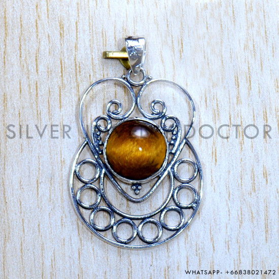 Tiger Eye 925 Sterling Silver Pendant (SJWP-1090)