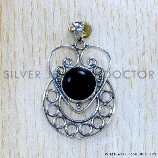Black Onyx 925 Sterling Silver Pendant (SJWP-1094)