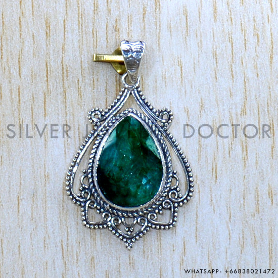 Emerald 925 Sterling Silver Pendant (SJWP-1098)