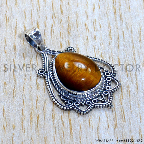 Tiger Eye 925 Sterling Silver Pendant (SJWP-1101)