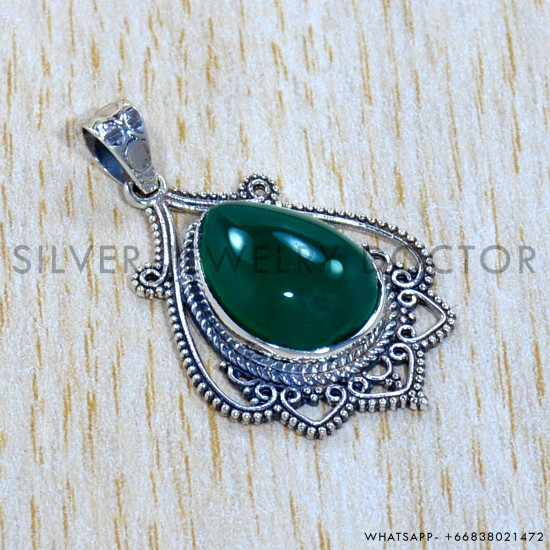 Green Onyx 925 Sterling Silver Pendant (SJWP-1103)