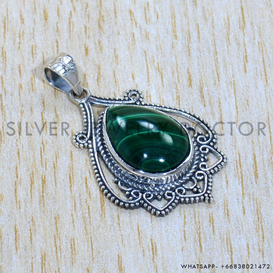 Malachite 925 Sterling Silver Pendant (SJWP-1105)