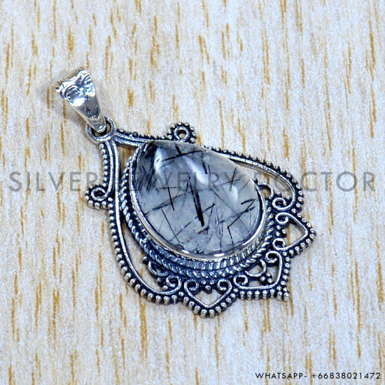 Black Rutile 925 Sterling Silver Pendant (SJWP-1106)