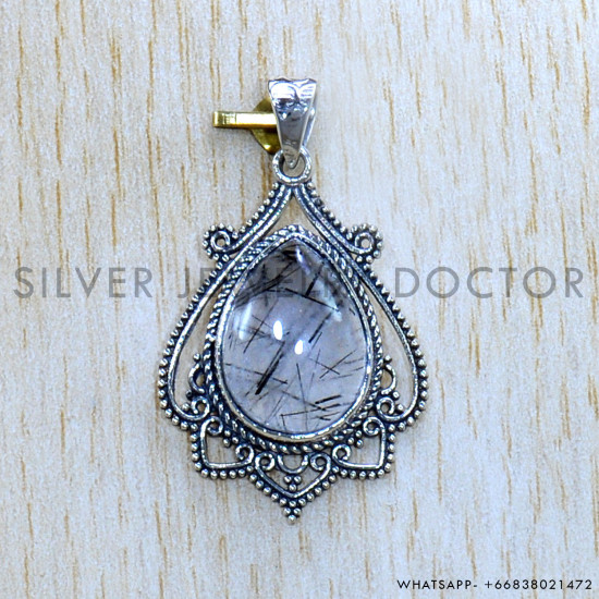 Black Rutile 925 Sterling Silver Pendant (SJWP-1106)