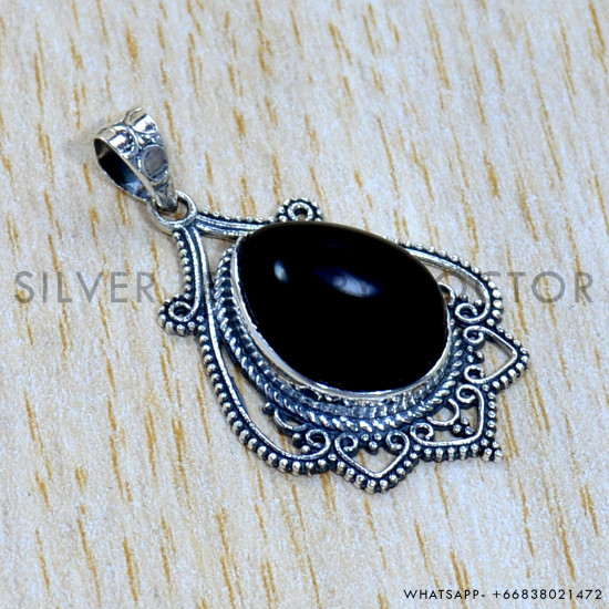 Black Onyx 925 Sterling Silver Pendant (SJWP-1107)