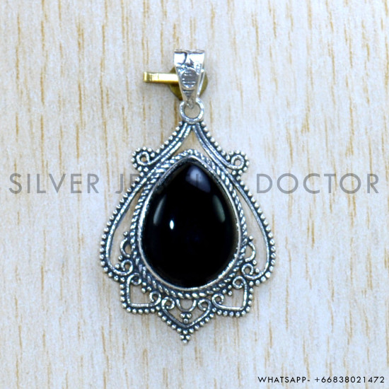Black Onyx 925 Sterling Silver Pendant (SJWP-1107)