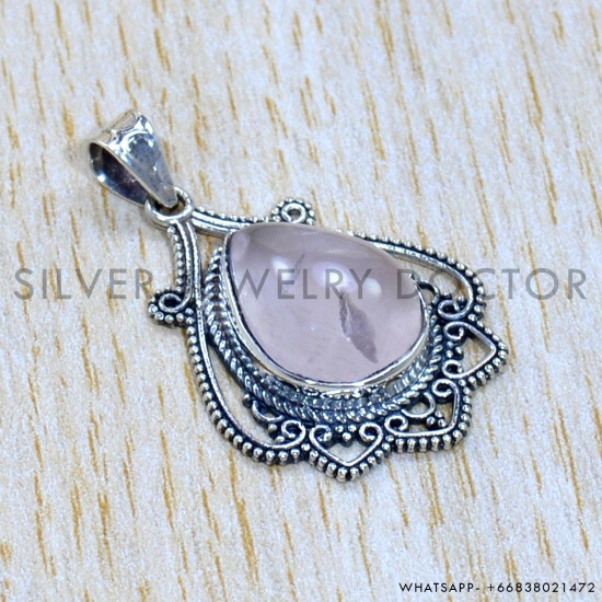 Rose Quartz 925 Sterling Silver Pendant (SJWP-1108)