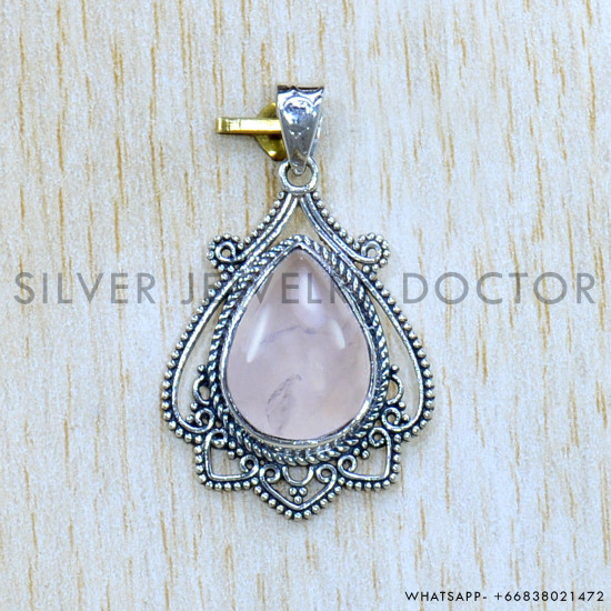 Rose Quartz 925 Sterling Silver Pendant (SJWP-1108)