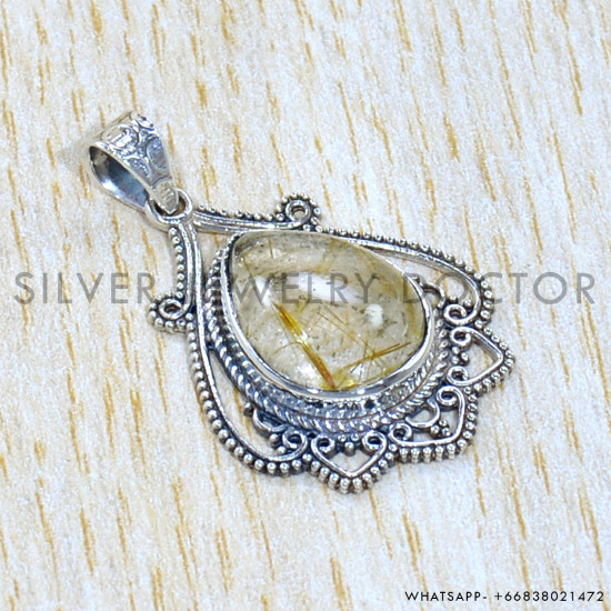 Golden Rutile 925 Sterling Silver Pendant (SJWP-1112)