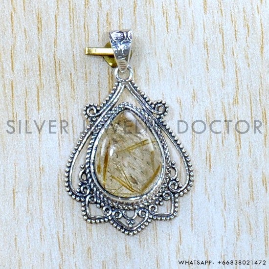 Golden Rutile 925 Sterling Silver Pendant (SJWP-1112)