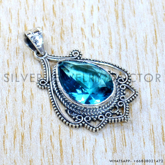 Blue Topaz 925 Sterling Silver Pendant (SJWP-1113)
