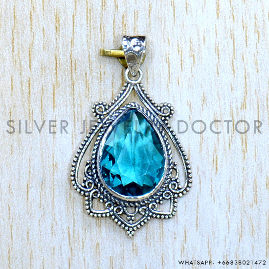 Blue Topaz 925 Sterling Silver Pendant (SJWP-1113)