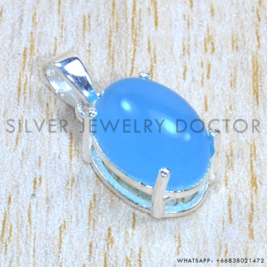Blue Chalcedony 925 Sterling Silver Pendant (SJWP-1127)