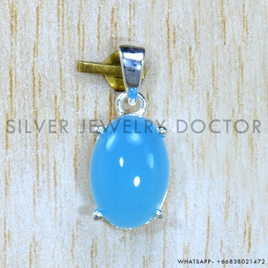 Blue Chalcedony 925 Sterling Silver Pendant (SJWP-1127)