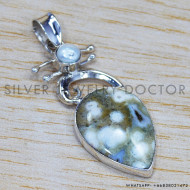 925 Real Sterling Silver Jasper And Pearl Gemstone Jewelry Fine Pendant SJWP-113