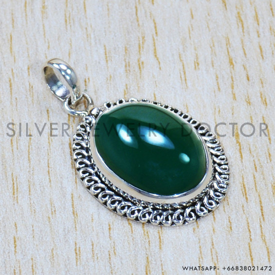 Green Onyx 925 Sterling Silver Pendant (SJWP-1130)