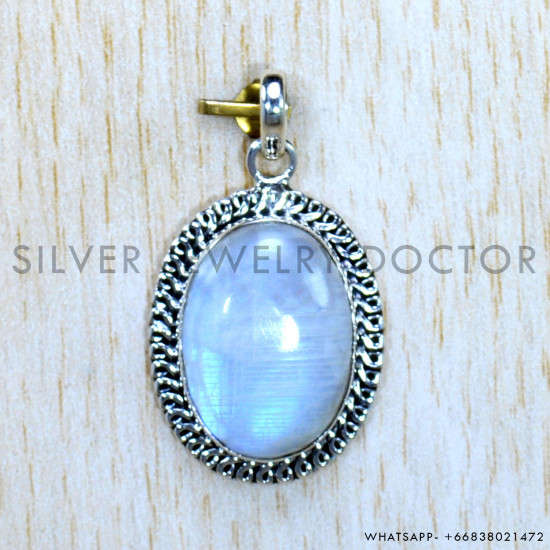 Rainbow Moonstone 925 Sterling Silver Pendant (SJWP-1132)
