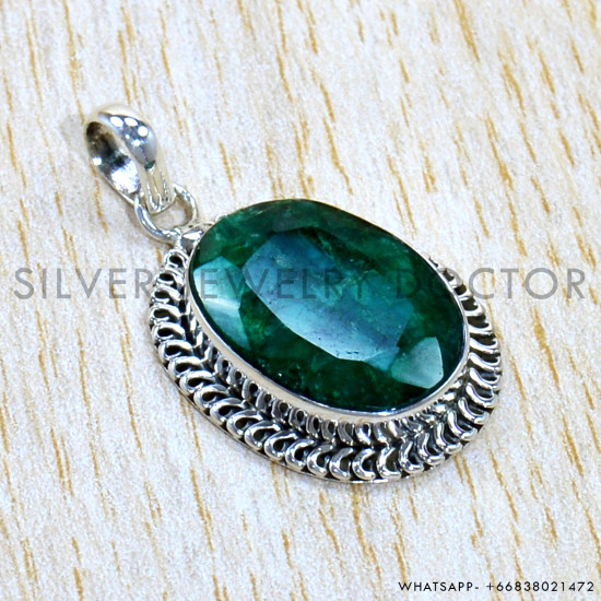 Emerald 925 Sterling Silver Pendant (SJWP-1136)