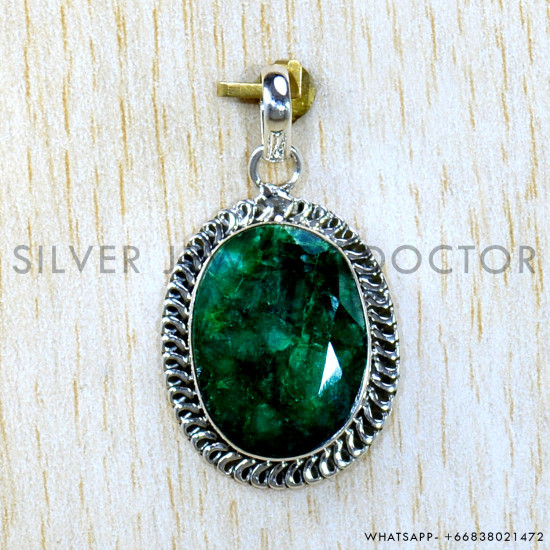 Emerald 925 Sterling Silver Pendant (SJWP-1136)