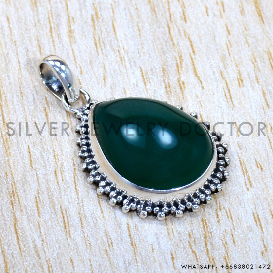 Green Onyx 925 Sterling Silver Pendant (SJWP-1137)