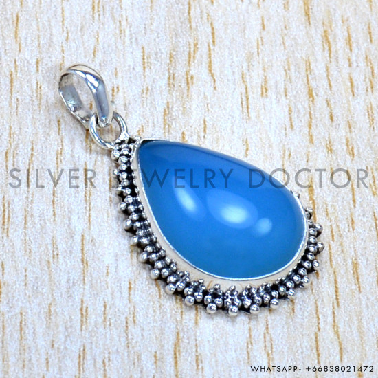 Blue Chalcedony 925 Sterling Silver Pendant (SJWP-1139)
