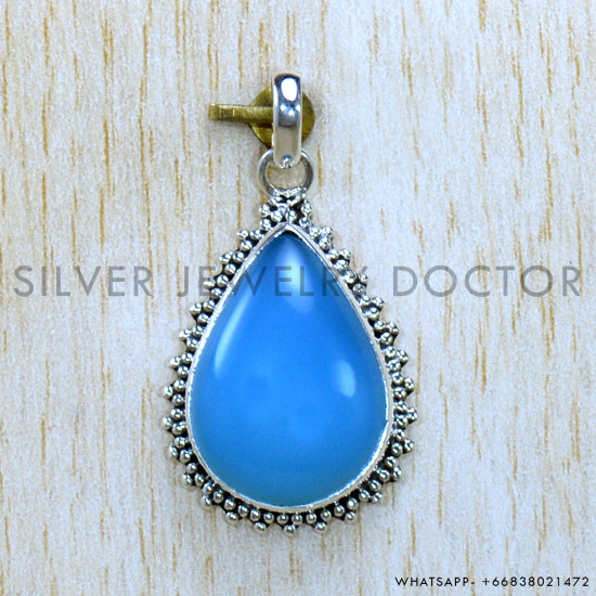 Blue Chalcedony 925 Sterling Silver Pendant (SJWP-1139)