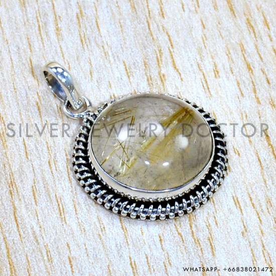Golden Rutile 925 Sterling Silver Pendant (SJWP-1148)
