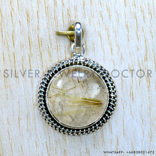 Golden Rutile 925 Sterling Silver Pendant (SJWP-1148)