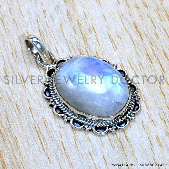 Rainbow Moonstone 925 Sterling Silver Pendant (SJWP-1150)