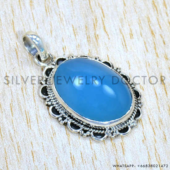 Blue Chalcedony 925 Sterling Silver Pendant (SJWP-1151)