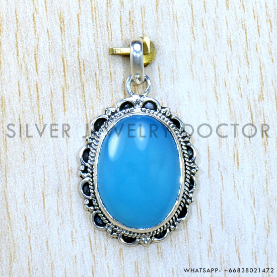 Blue Chalcedony 925 Sterling Silver Pendant (SJWP-1151)