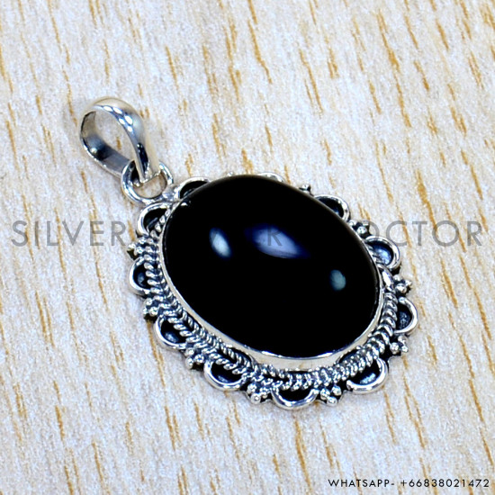 Black Onyx 925 Sterling Silver Pendant (SJWP-1152)