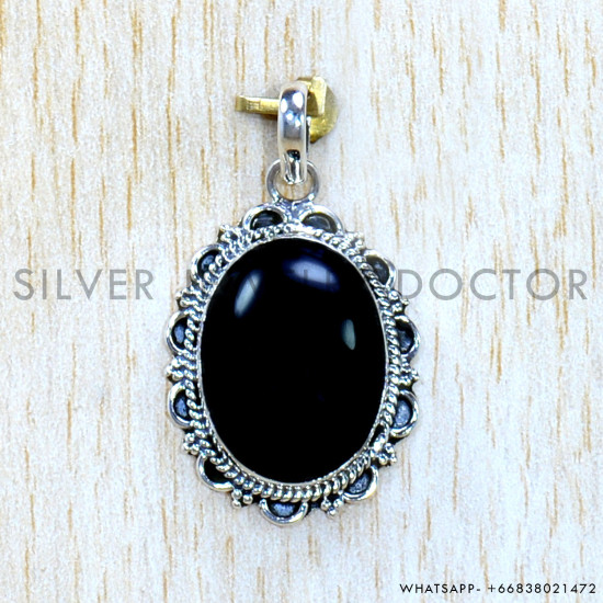 Black Onyx 925 Sterling Silver Pendant (SJWP-1152)