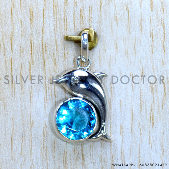 Blue Topaz 925 Sterling Silver Pendant (SJWP-1162)