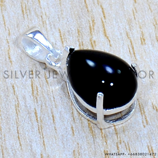 Black Onyx 925 Sterling Silver Pendant (SJWP-1165)