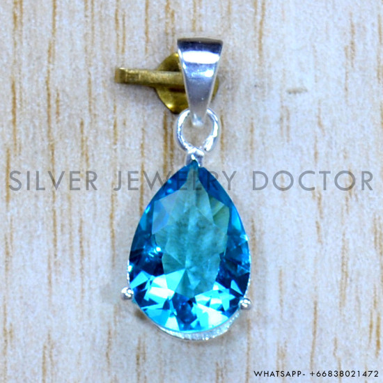 Blue Topaz 925 Sterling Silver Pendant (SJWP-1170)
