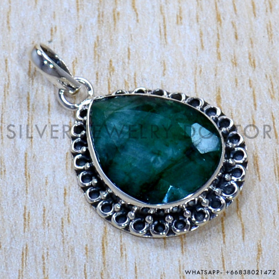 Emerald 925 Sterling Silver Pendant (SJWP-1174)