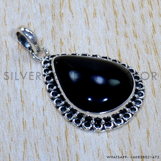 Black Onyx 925 Sterling Silver Pendant (SJWP-1175)