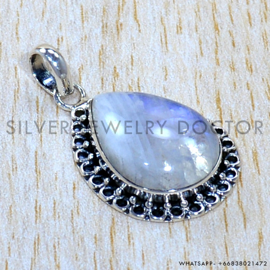 Rainbow Moonstone 925 Sterling Silver Pendant (SJWP-1176)