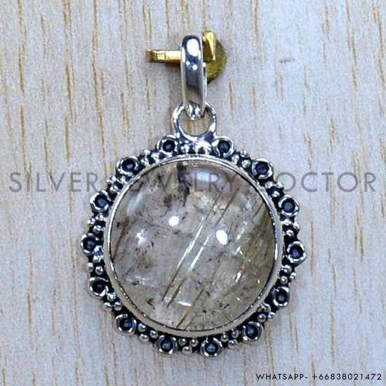 Golden Rutile 925 Sterling Silver Pendant (SJWP-1177)