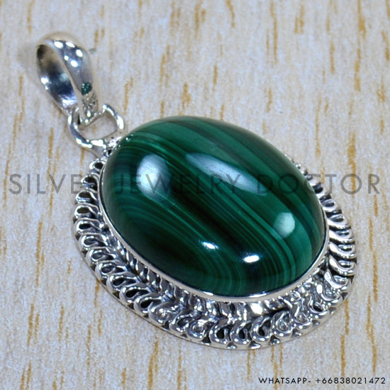 Malachite 925 Sterling Silver Pendant (SJWP-1182)