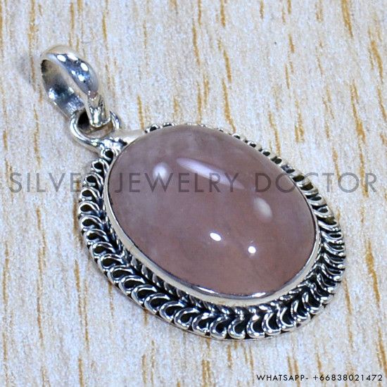 Rose Quartz 925 Sterling Silver Pendant (SJWP-1183)